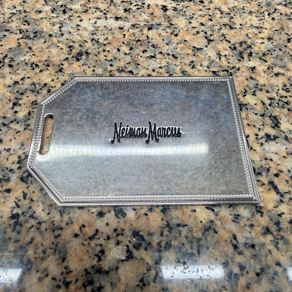 Neiman Marcus Silver Metal Luggage Tag Oh What Fun It Is To Give Travel Bag Tag